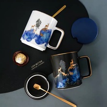 创意陶瓷马克杯logo礼品带盖勺水杯北欧奶茶咖啡早晨水杯