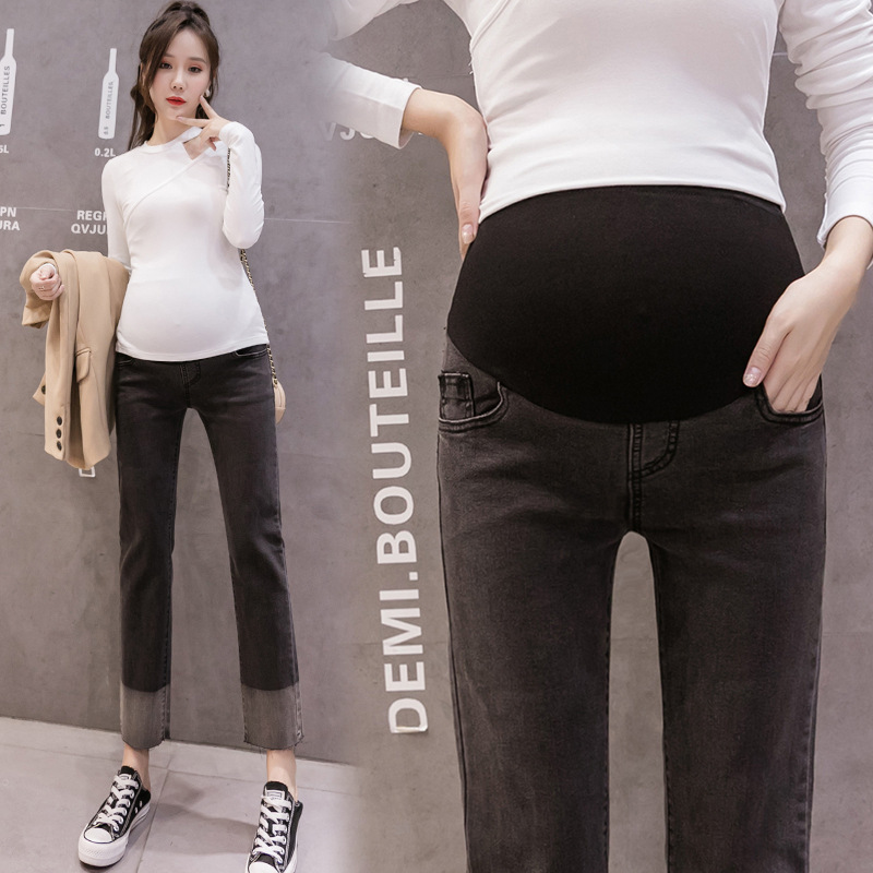 Pregnant Women's Pants Autumn and Winter Loose Abdomen-supporting Loose Wide-leg Straight Pants Thin Fleece Denim Pants