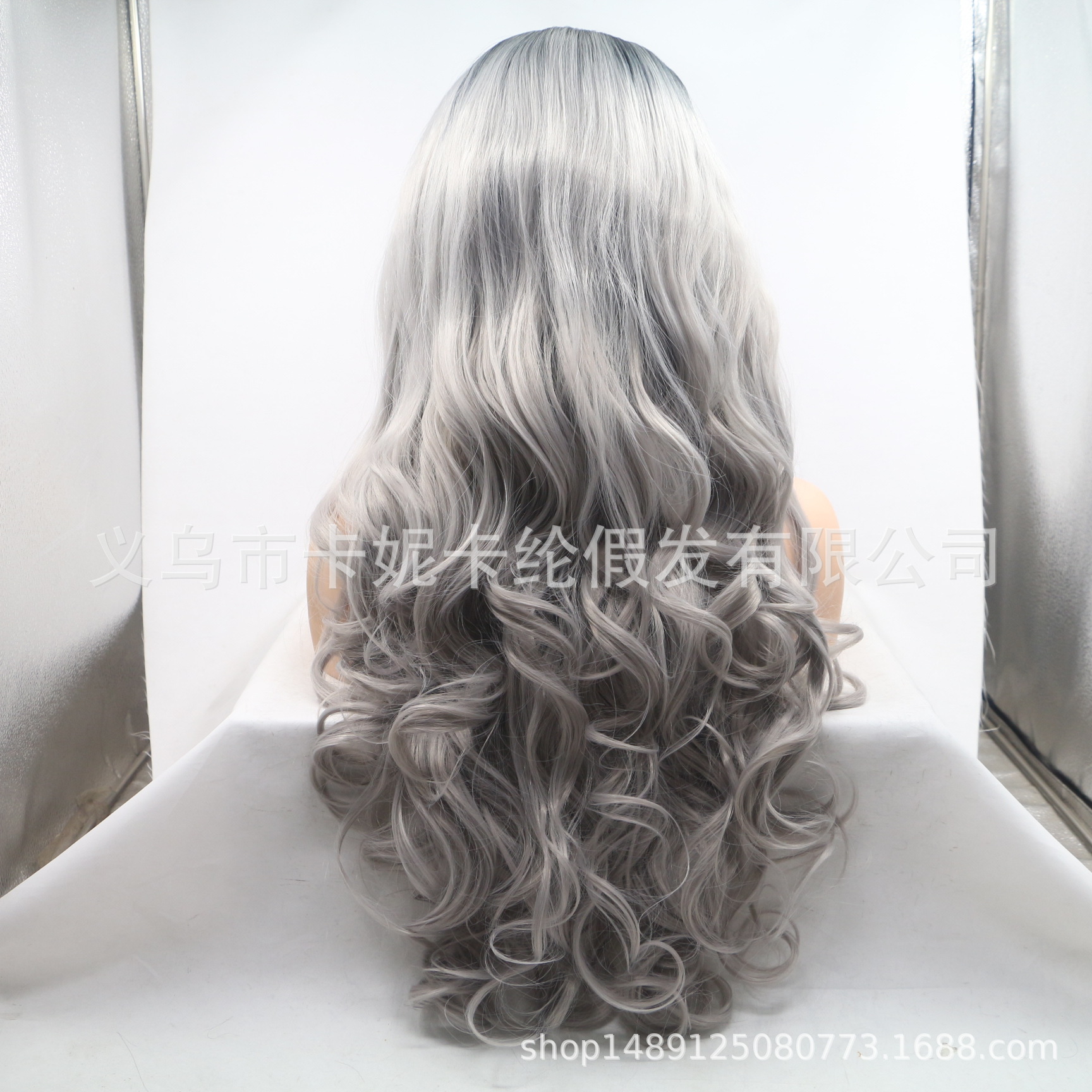 Peluca de encaje frontal de color mixto para mujer de pelo largo y rizado de moda europea y americana