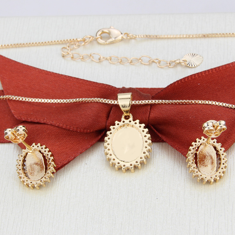 simple inlaid zirconium oval Virgin necklace earrings set