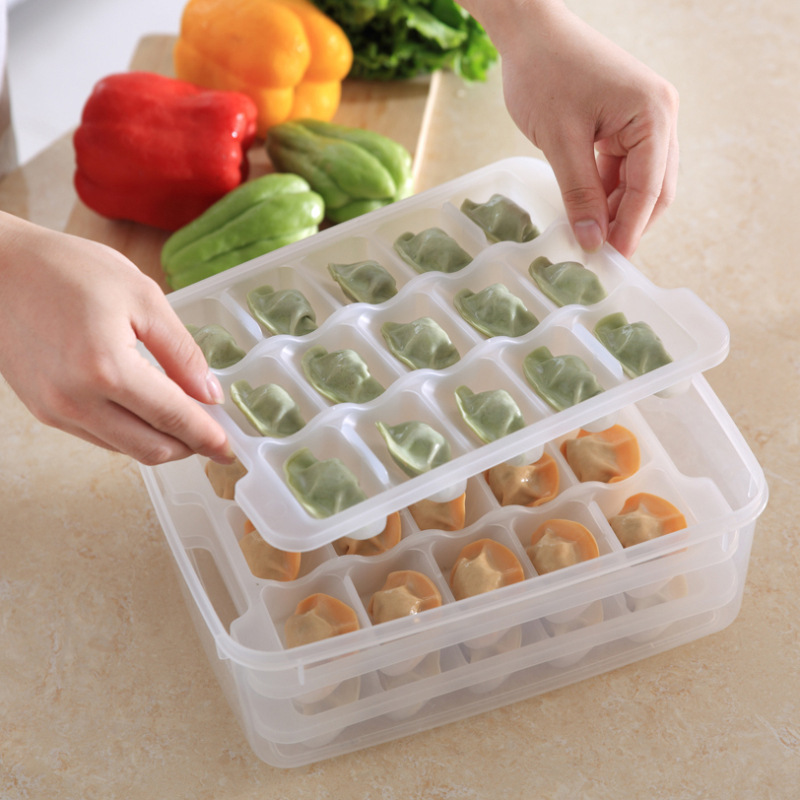 热销推荐2017新高透明饺子3层4层套装微波炉解冻分格饺子托盘