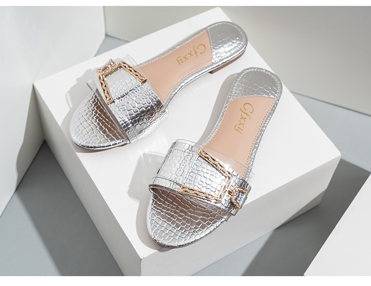 Cfxxy Cross Border Stone Pattern Flat Women S Sandales Pantoufles Mode Strass Boucle De Ceinture_voghion.com