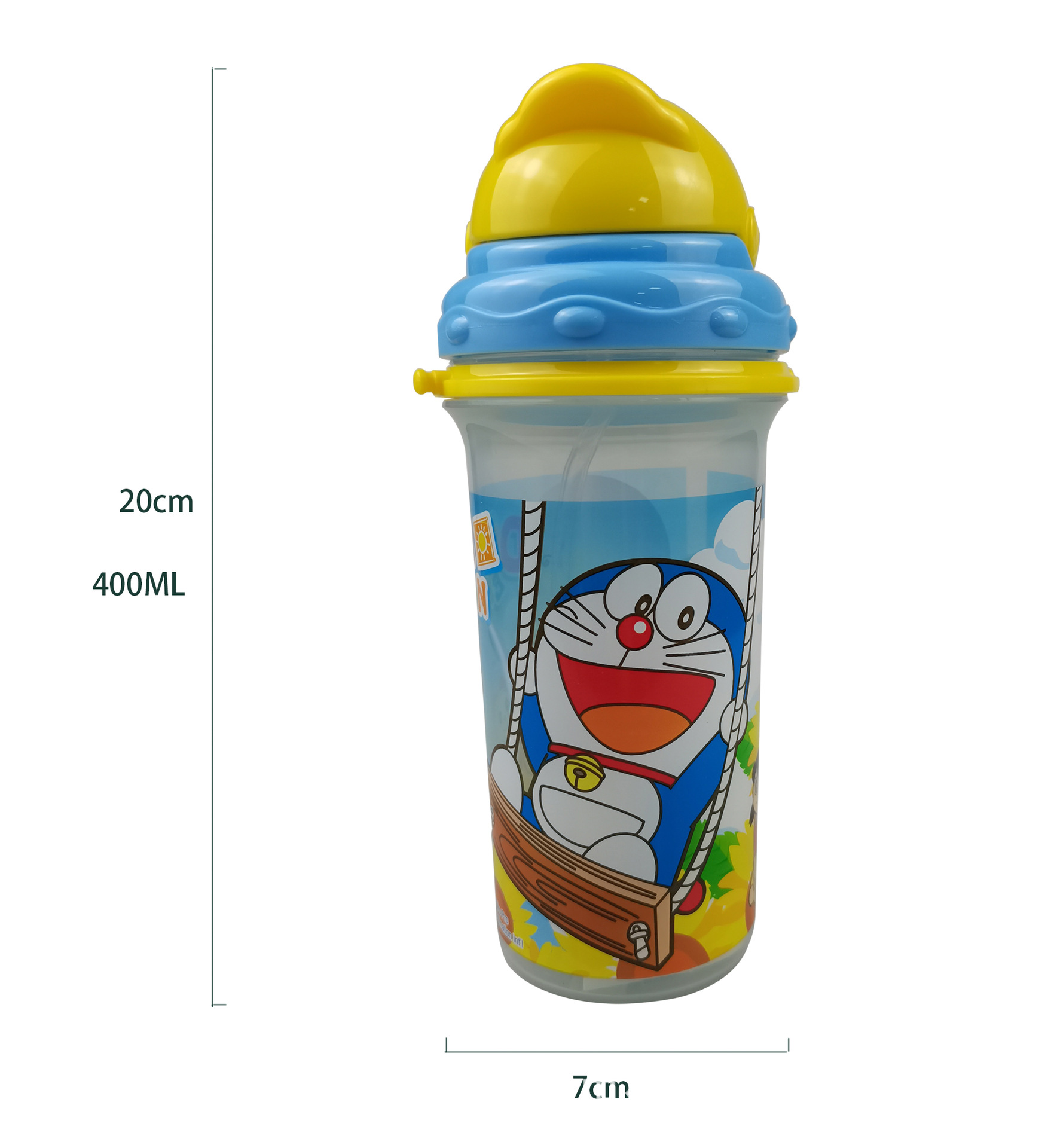 哆啦A梦卡通创意翻盖吸管宝宝学饮杯 蓝胖子塑料便携防漏防呛水杯