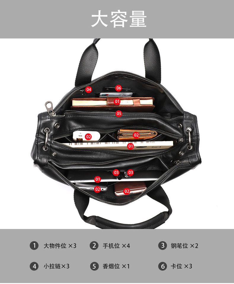 Túi xách tay nam da thật dệt da bò mềm, cặp đeo chéo một vai công sở 42×28,5×14 cm — Dệt da bò cỡ nhỏ, Dây trang trí da bò cỡ lớn, Da bò lớn dệt, Dệt Da Cừu Cỡ Nhỏ chi tiết 7
