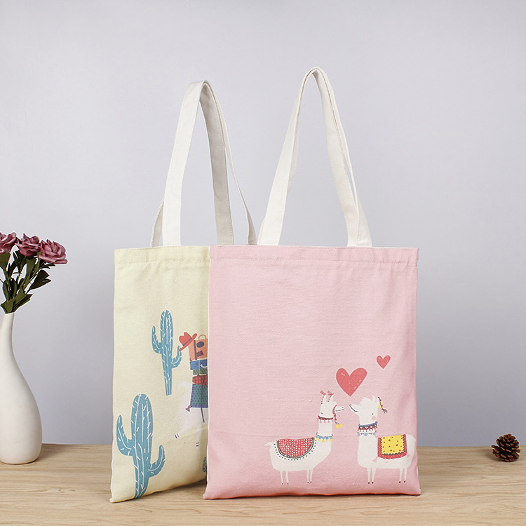 简约水彩画手提单肩斜跨全棉帆布包购物袋热转印帆布手提袋定制