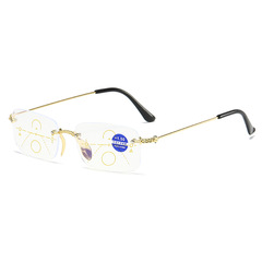 New anti-blue light bifocal reading glasses with far and near vision function, frameless edge flat lenses