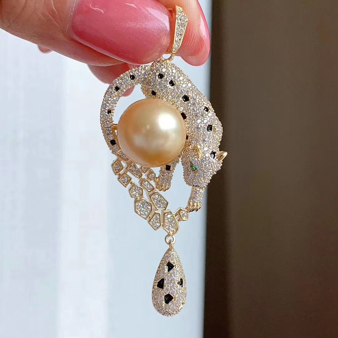 DIY Pearl Accessories New Korean Seiko Thick Gold Plated Leopard Corsage Brooch Women's Pendant Dual-purpose Air Pendant