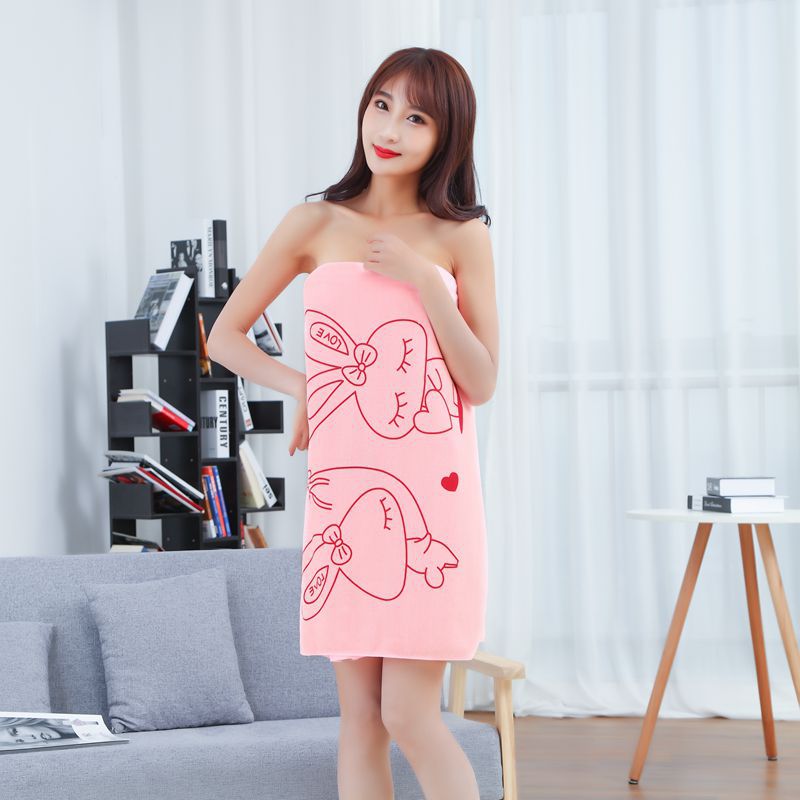 超細纖維可穿浴巾吊帶浴裙百變抹胸浴巾吸水柔沙灘巾卡通印花批發