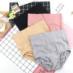 Japanese seamless mid-high waisted tummy control 3D honeycomb underwear for women, buttock-lifting pure cotton thong underwear for large-sized women