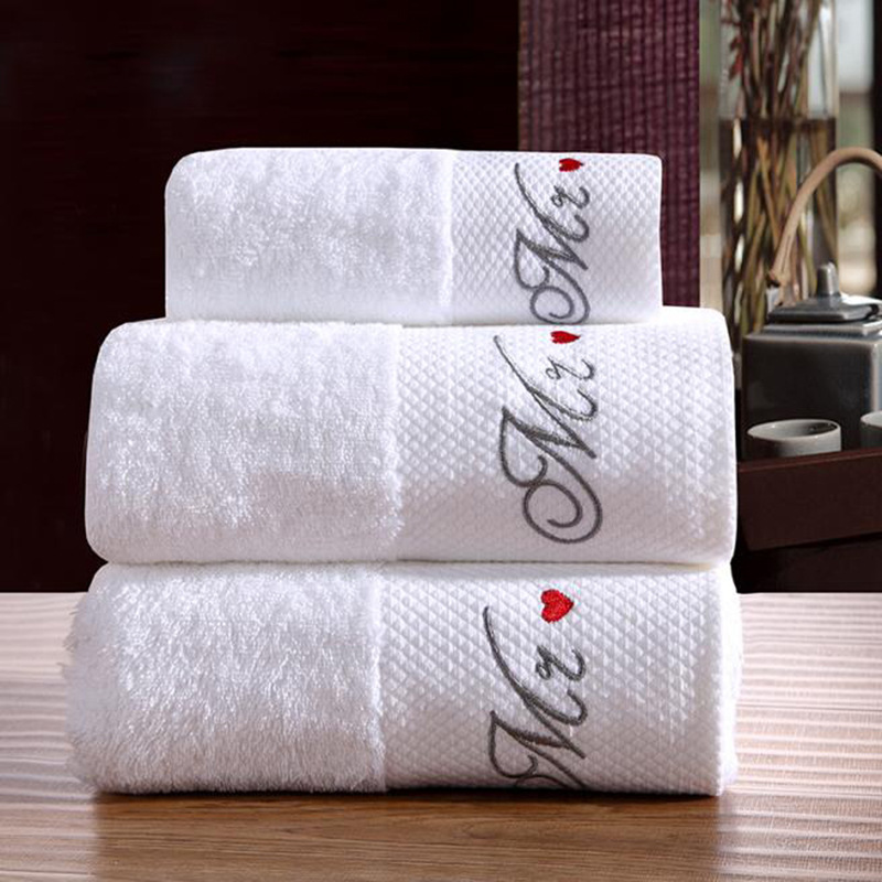 Hotel White Cotton Thickened Towel Bath Towel Three-Piece Set Embroidered Couple Embroidered LOGO