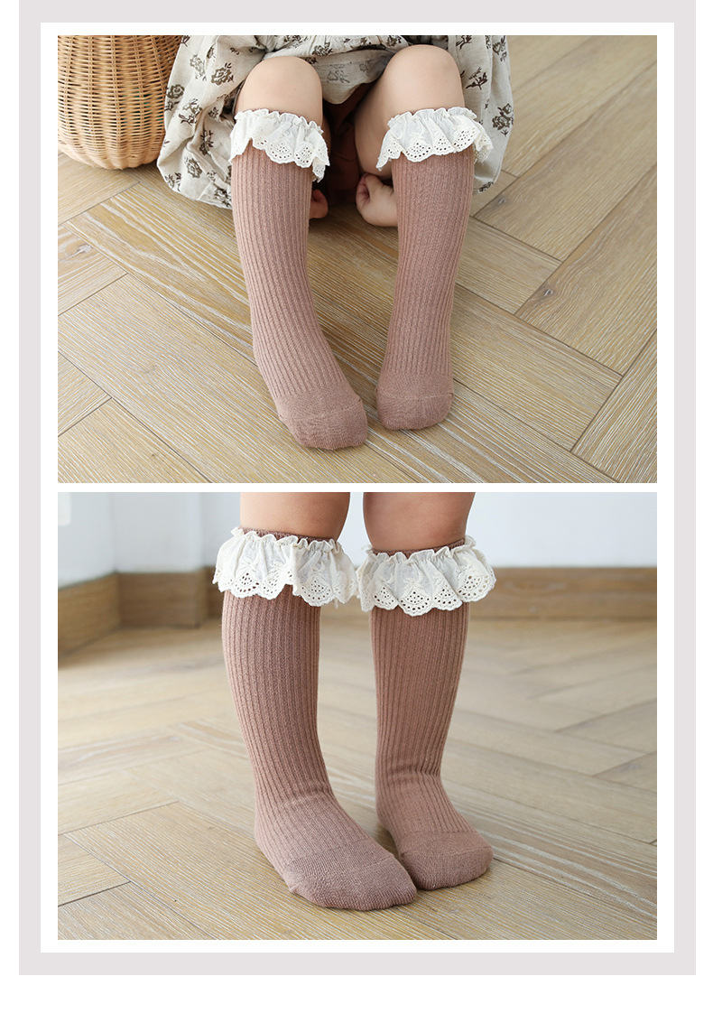 Girl's Vintage Style Pastoral Solid Color Cotton Crew Socks 1 Piece display picture 4