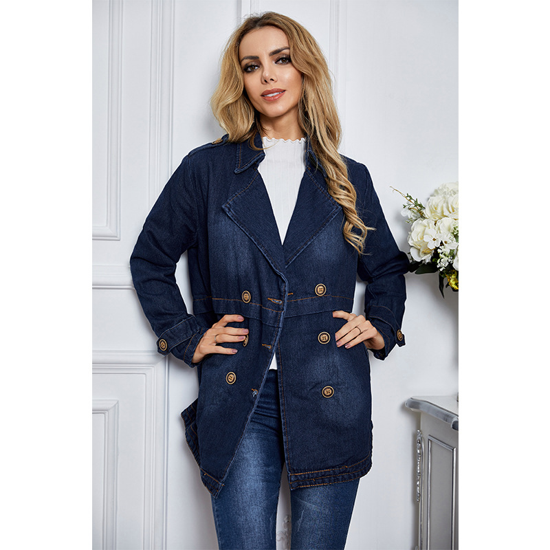 double-breasted lapel denim jacket  NSSA26065