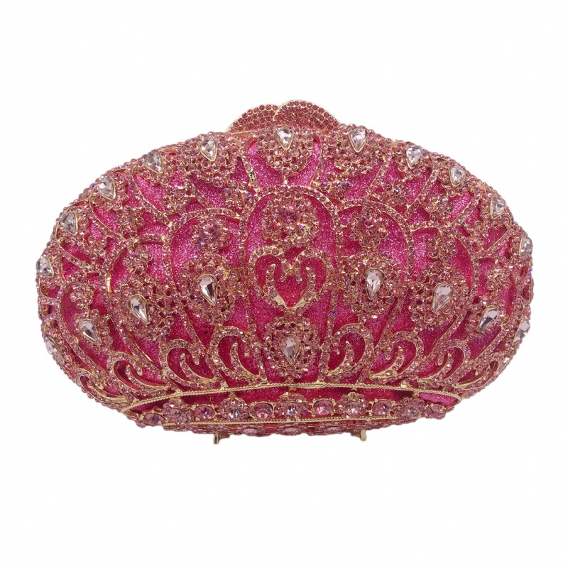 Túi clutch dạ tiệc nữ đính đá kim cương đỏ hình vương miện, xách tay hoặc đeo chéo 20x7x13 cm — Màu đỏ, Màu hồng chi tiết 8