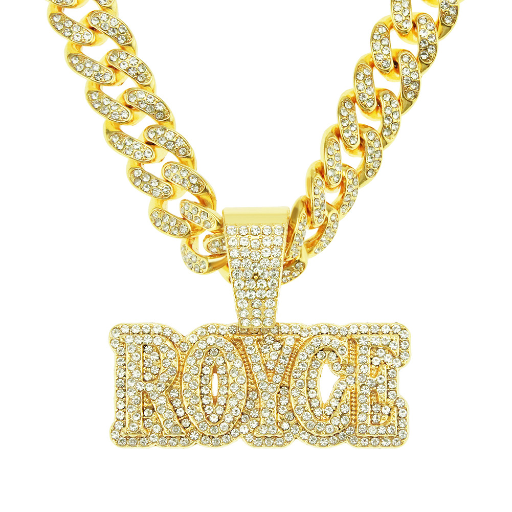 Personality Full Diamond Three-dimensional Letter Cuban Chain Alloy Necklace display picture 1