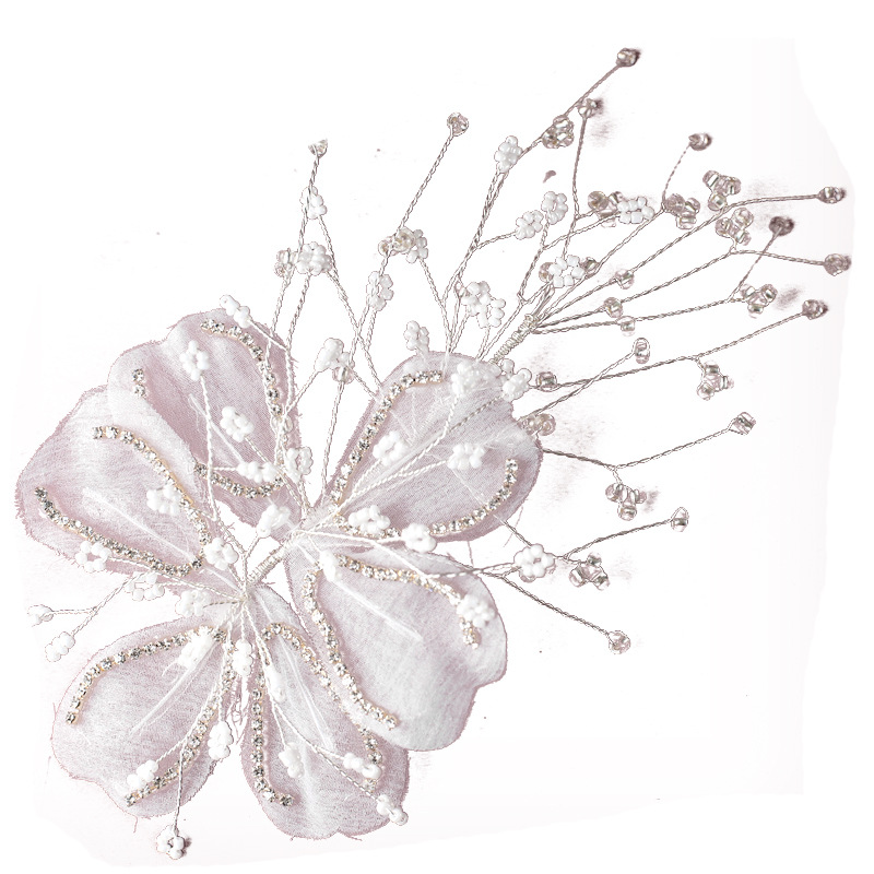 Mode Braut Weißes Seiden Garn Große Kopf Blume Hand Perlen Kopfschmuck Strass Haar Accessoires display picture 3