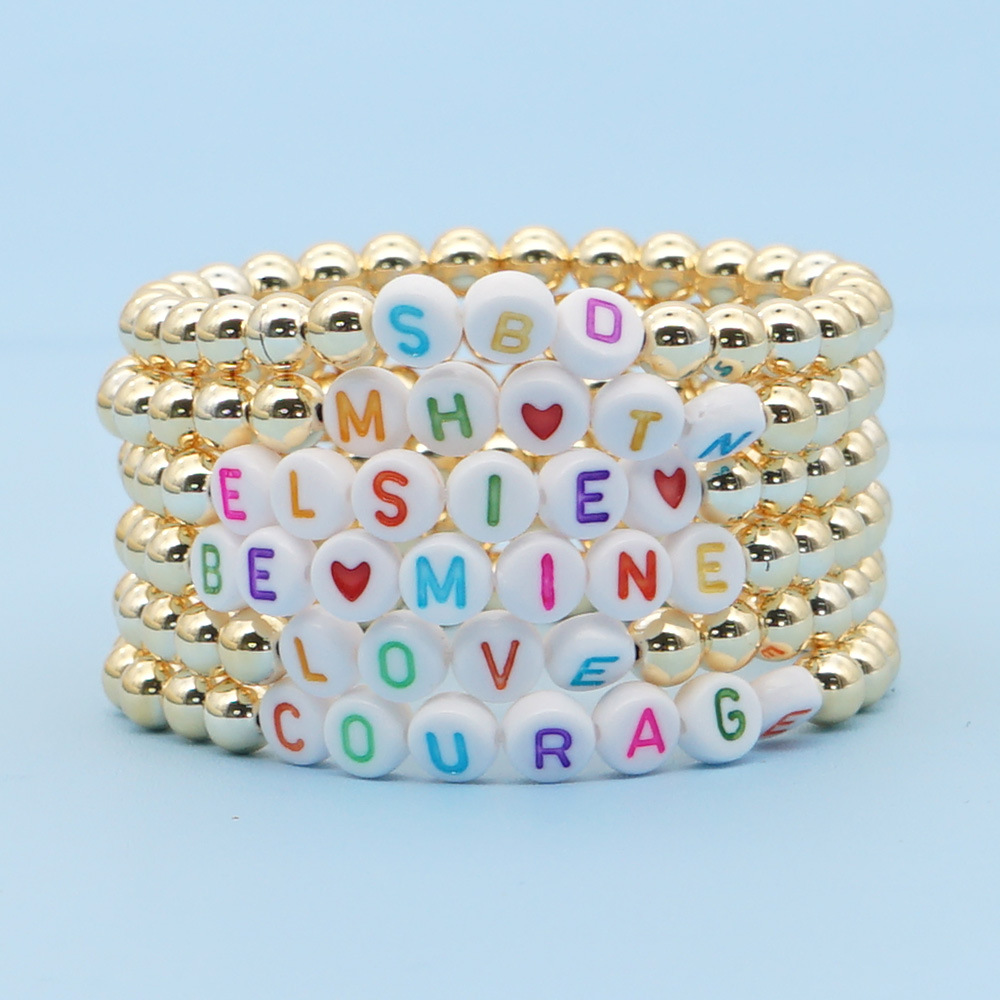 Fashiongold-plated Color-preserving Gold Beads Stacked Beaded Color Letter Bracelet display picture 15