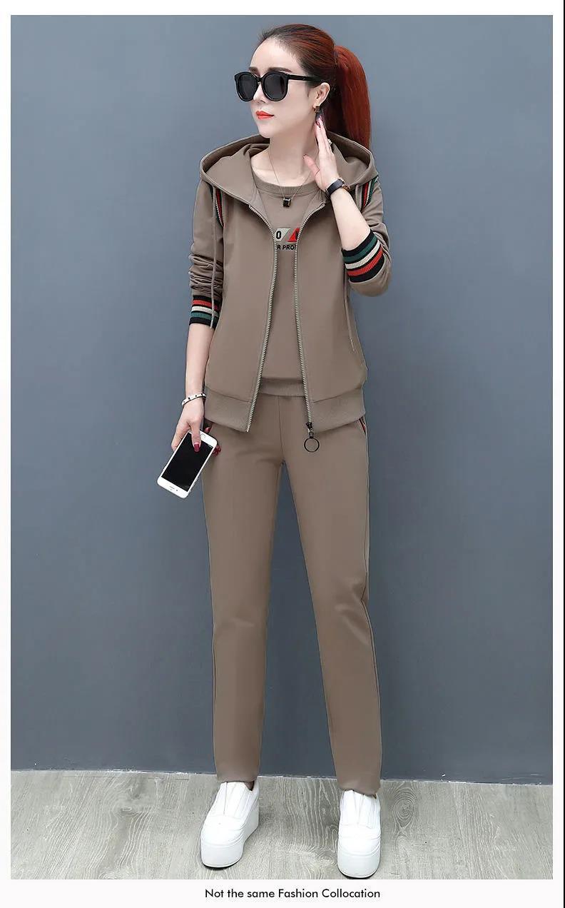 Moteriški drabužiai Liemenė trijų dalių kostiumas naujas rudens ilgomis rankovėmis megztinis didelio dydžio laisvalaikio sportinis kostiumas moterims_voghion.com