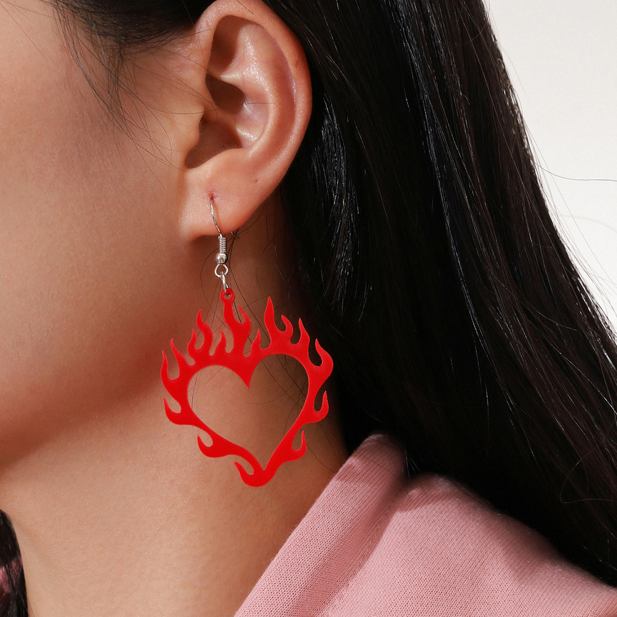 Red Acrylic Flame Earrings display picture 1