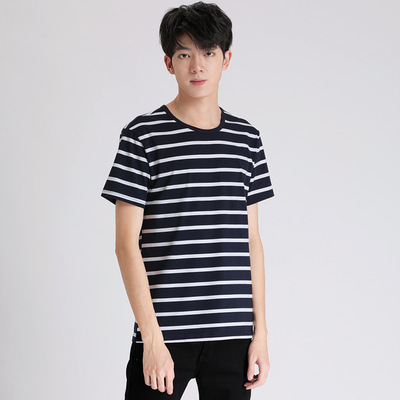 2020 summer Korean Edition Menswear trends leisure time stripe Short sleeved T-shirt man Easy T-shirts T-shirt jacket