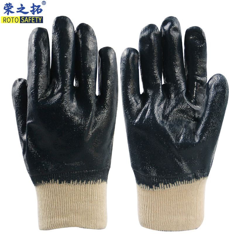 罗口绒布丁腈防护手套耐用劳保手套防渗水防油加油站油田工作手套