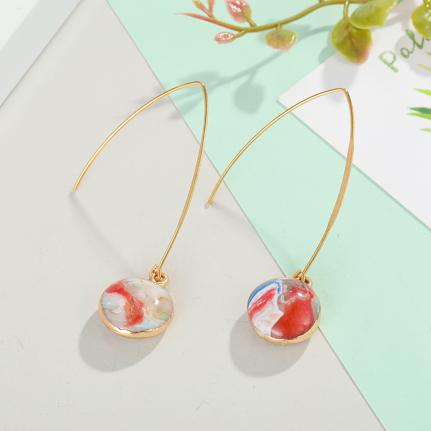 Bijoux De Mode Boucles D'oreilles Simples Boucles D'oreilles En Pierre Naturelle Rondes Petites Boucles D'oreilles En Pierre De Couleur En Gros Nihaojewelry display picture 3