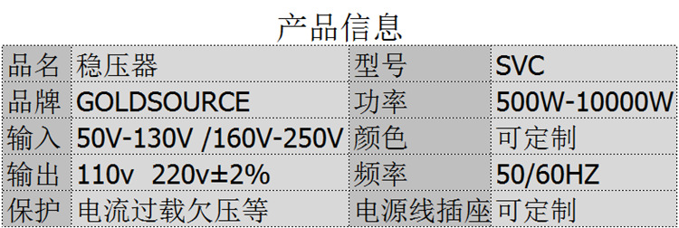 【南美中东SVC】GOLDSOURCE全自动交流稳压器Voltage Regulator详情6