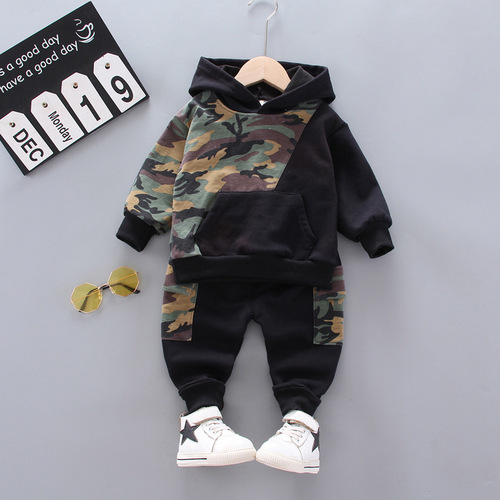  children's versatile autumn new style boys' loose children's clothing T-shirt long-sleeved sweatshirt camouflage pants suit one piece drop shipping