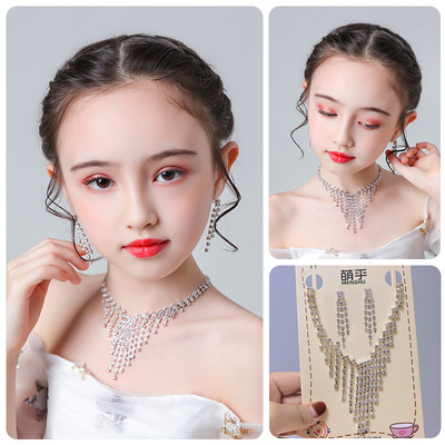 children Necklace Earrings Piece suit girl Evening party birthday perform suit children Wedding dress Antiquity Accessories