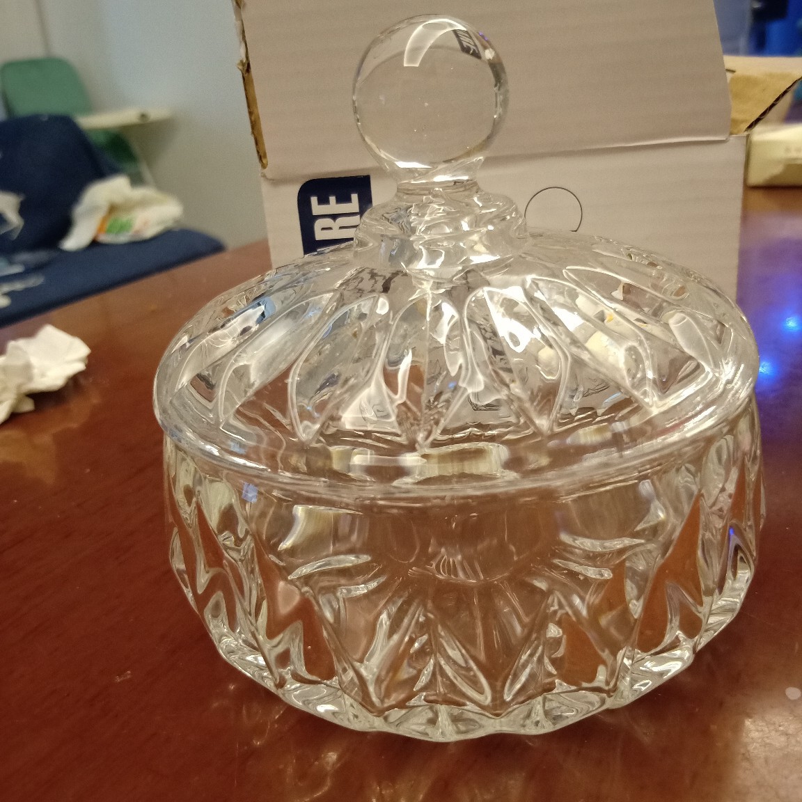 Carved crystal glass sugar cylinder crystal glass storage box…