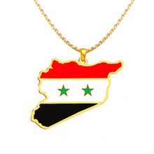 外貿時尚飾品不銹鋼滴膠彩色敘利亞國家地圖項鏈民族旅游紀念配飾