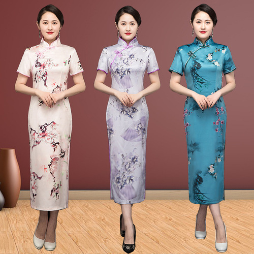 Chinese dress oriental qipao dress for women china traditional stage performance Vintage short-sleeved photos shooting cheongsam