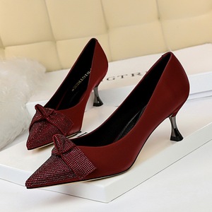 1923-1 party elegant high heels for women's shoes with metal cat with shallow mouth pointed bow single diamond with high