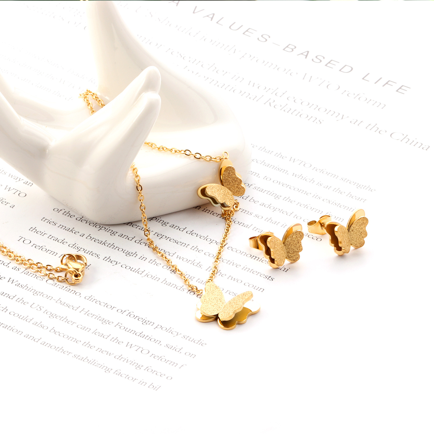 Fashion Butterfly Stainless Steel Plating Earrings Necklace