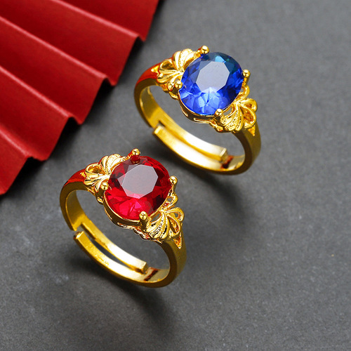 Fashionable new ring, red zircon brass gold-plated jewelry, Vietnamese sand gold jewelry, send one to your girlfriend on behalf of