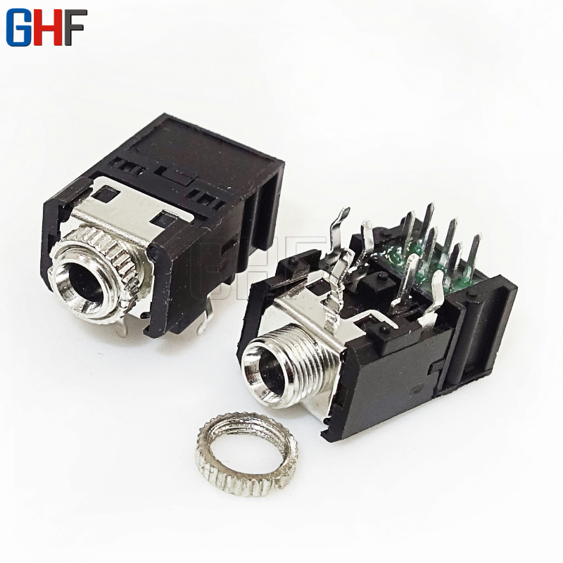 直销PJ317带开关耳机插座 带螺纹 PJ317A 3.5音频插座 双排11脚