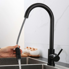 Cross-border 304 stainless steel kitchen pull-out faucet induction hot and cold telescopic brushed gold black touch faucet