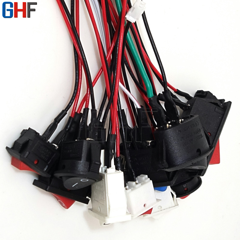 焊线扁形超薄黑色2档2脚船型开关 二档扁形船型开关带线 开关焊线