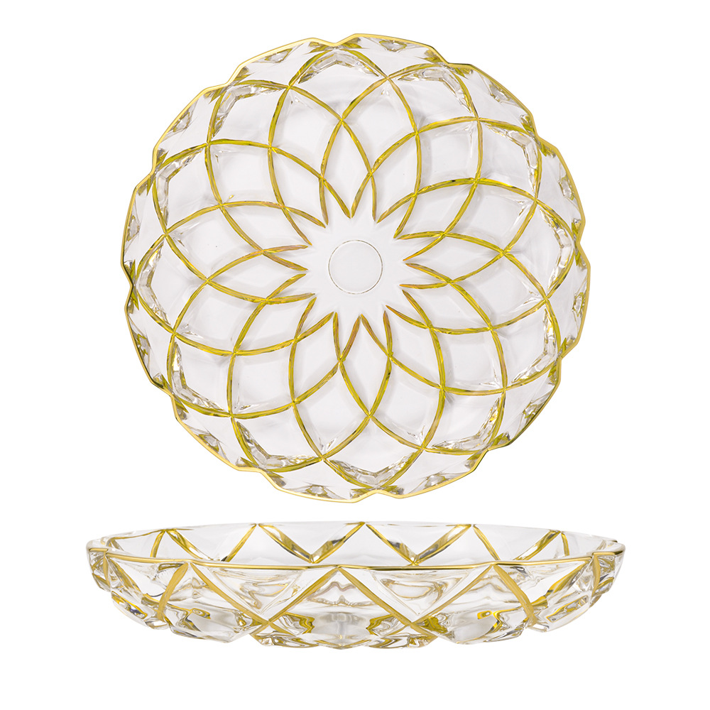 家居水晶玻璃果盘欧式高档轻奢水果盘子 创意描金糖果盘装饰果盘