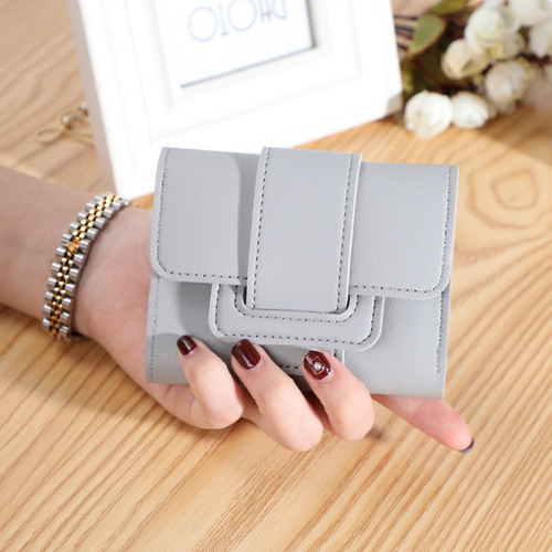 Factory direct sales new Korean version short solid color drawstring three-fold women's wallet simple multi-card slot coin purse wallet