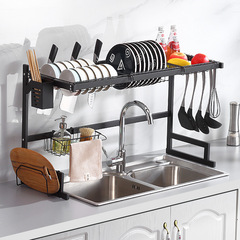 Kitchen bowl and dish rack sink drain rack pool drain bowl rack black storage rack floor standing double layer shelf rack cross-border