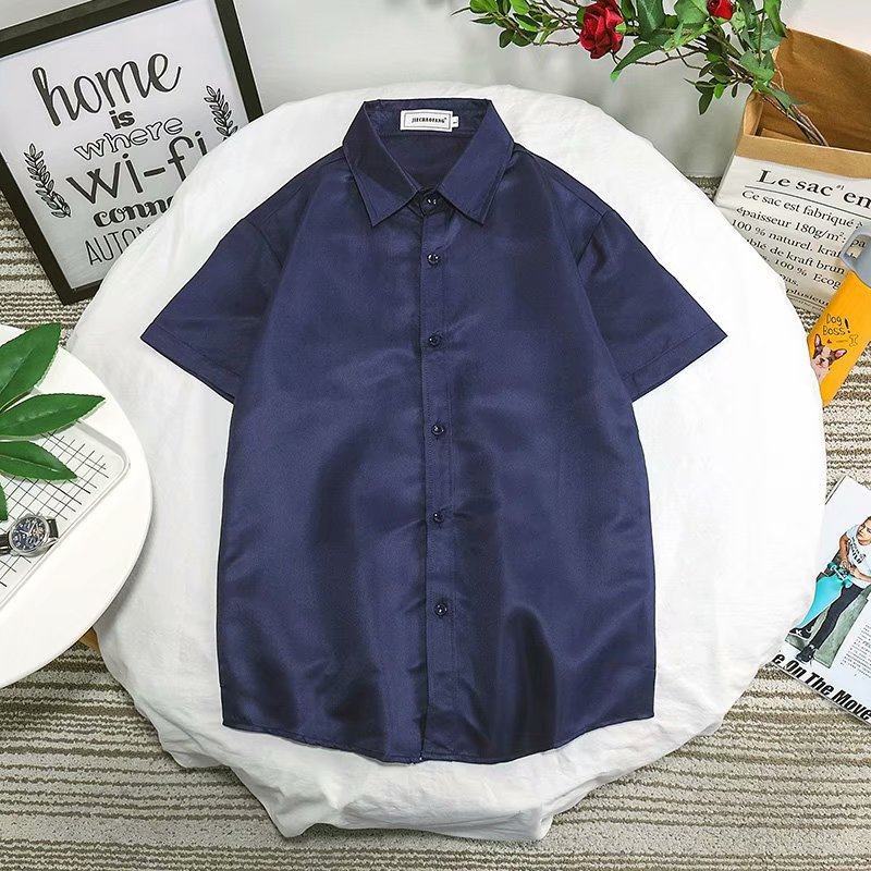 Solid color, dark blue, with short sleeve