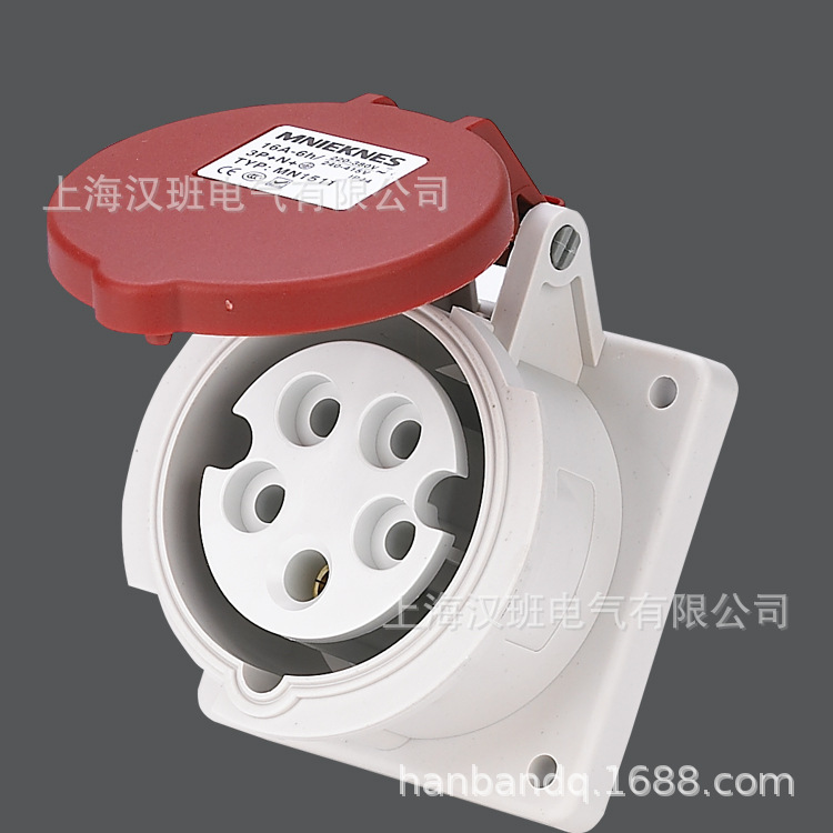 暗装直插16A5孔电线连接器插座电箱插座三相五芯插座