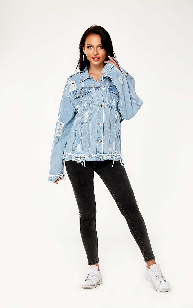 plus size hole loose denim jacket NSSY9487