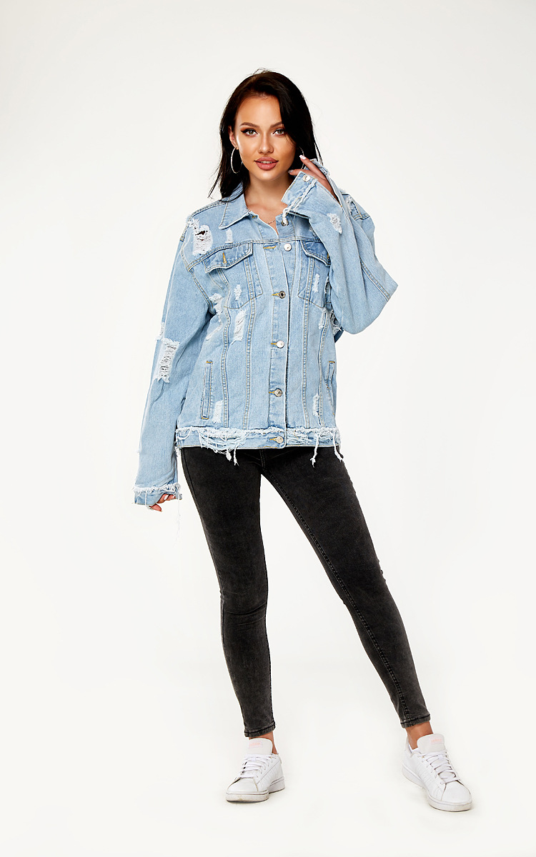 plus size hole loose denim jacket  NSSY9487