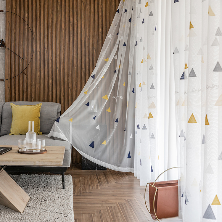 北歐現代ins紗簾成品 繡花歐式窗紗客廳臥室飄窗窗簾純色陽台白紗