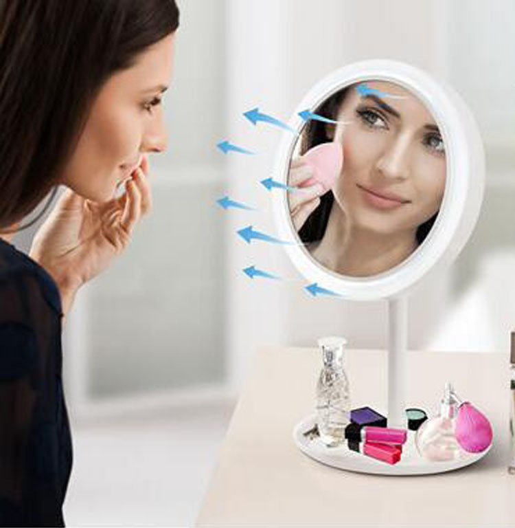 Cross-border three-in-one makeup mirror with fan small mirror creative with fan wind scattered led desktop magnifying glass with light