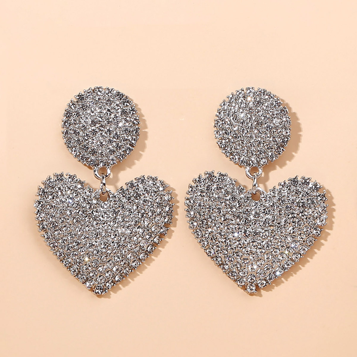 Lady Heart Shape Alloy Diamond Artificial Gemstones Earrings display picture 3