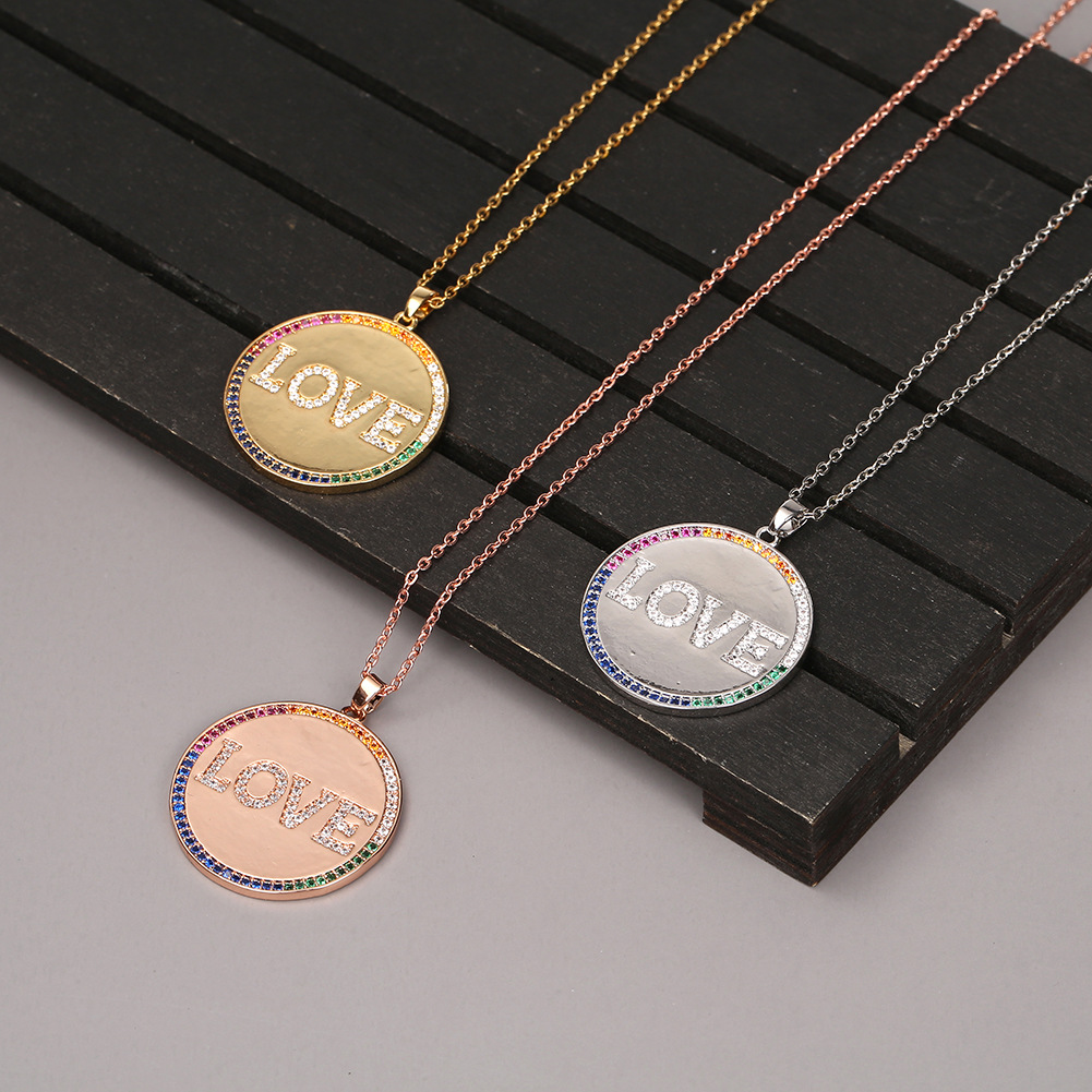 Fashion Round Love Letters Copper Inlaid Zircon Necklace Wholesale display picture 6