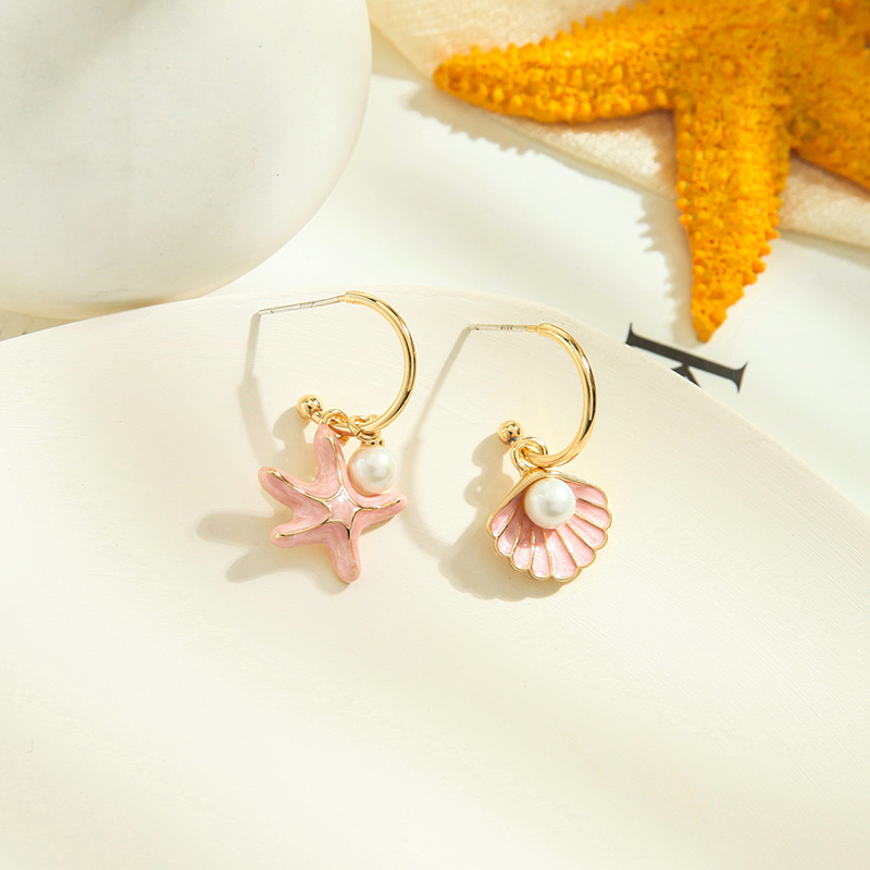 New Fashion Enamel Glaze Earrings S925 Silver Needle Wild Pearl Sweet Starfish Shell Earrings display picture 3