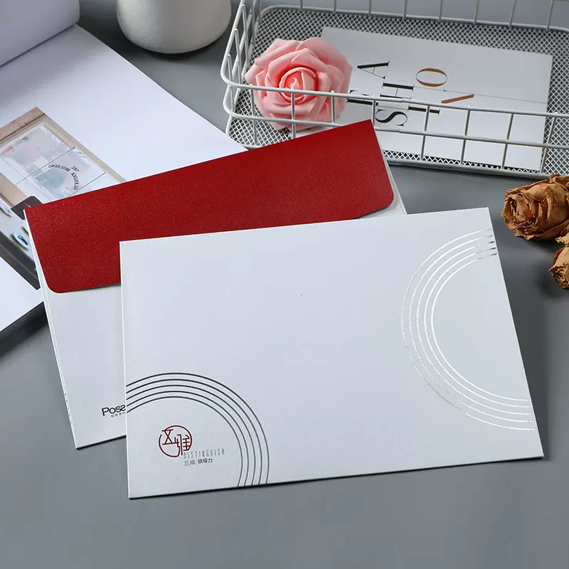 高档信封贺卡 烫金高档商务邀请函请柬 免费设计印刷logo信封红